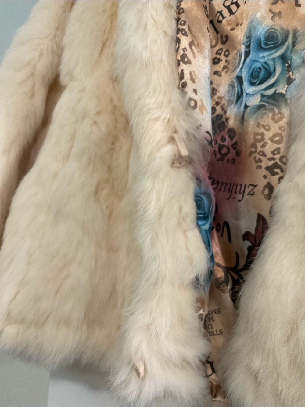 NWT Luxury Real Rabbit Fur Cream Vintage Coat - Stylish Warm Jacket - Picture 5 of 16